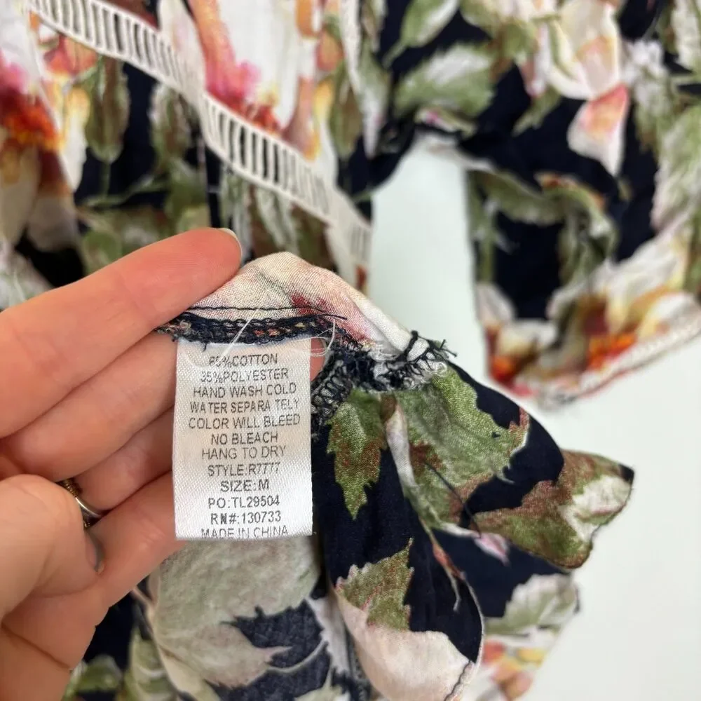 Umgee Apple Blossom Green Floral Tunic Mini Dress Women's Medium